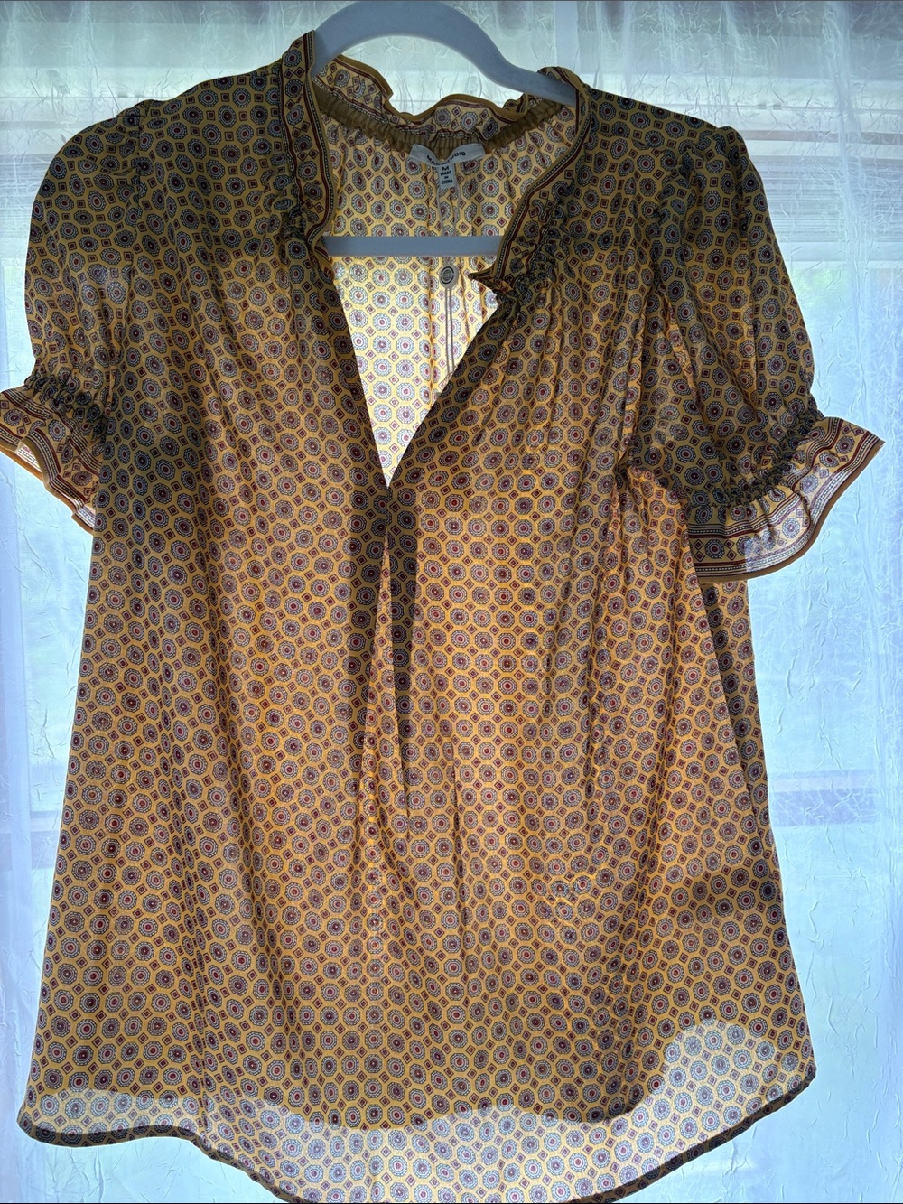 Max Studio Mustard Floral-Print Puff Sleeve Blouse